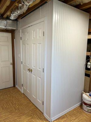 New Closet In Basement (4' x 7')
Double Out-Swing Doors and Beadboard Paneling