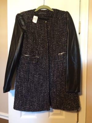 Just snagged this zara coat for 14.96....tweed and faux leather sleeves