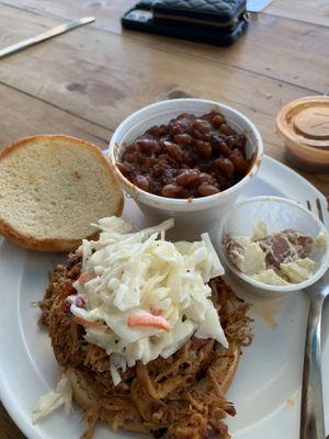 Pork BBQ Sandwich combo with baked beans