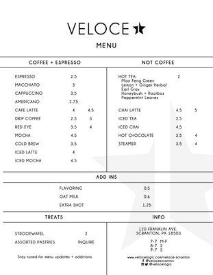 Veloce - Scranton Café Menu