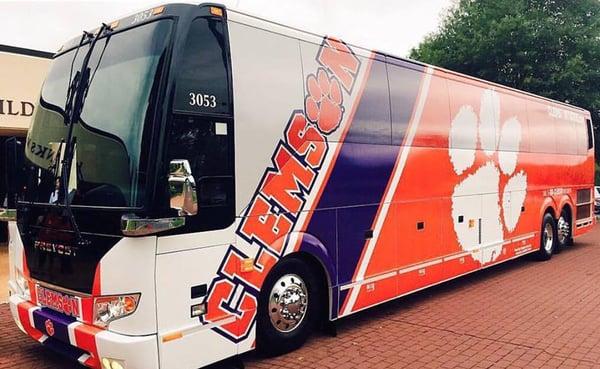 Clemson bus completed for Clemson Athletics, and Champion Coach.