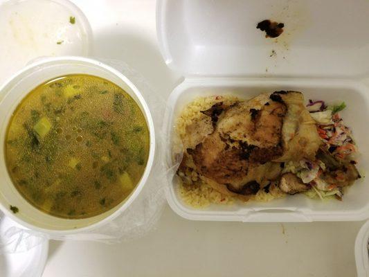 Galdo de Gallina. veggie soup with grilled chicken rice and salad on the side. The best!!!