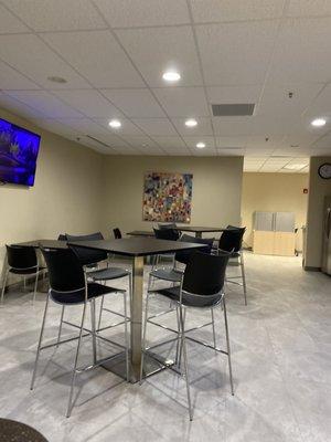 Kitchen/break room area with complimentary caffeinated beverages.