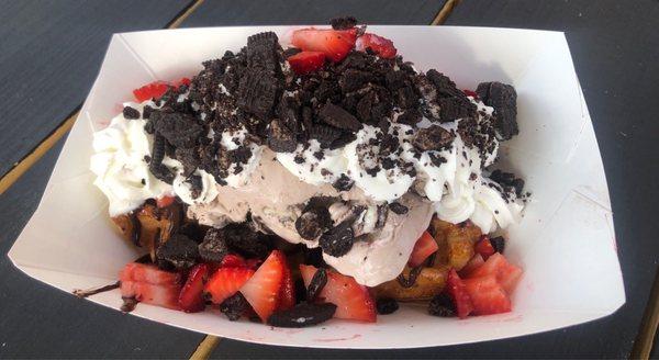 Cookies and Cream Waffle with strawberries