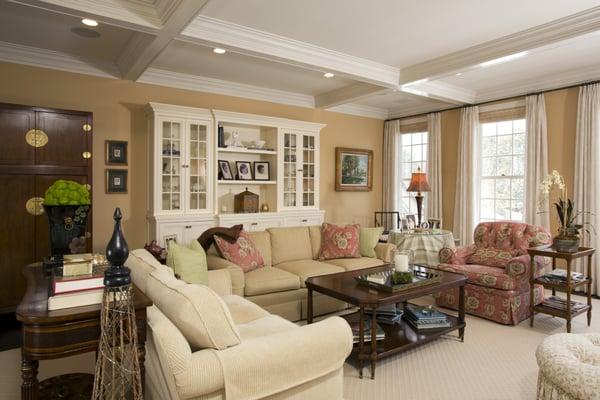 Renovated living room in Alexandria, Va. by Braswell Design+Build. Looking for a built-in cabinet or coffered ceilings?  Call our Concierge!