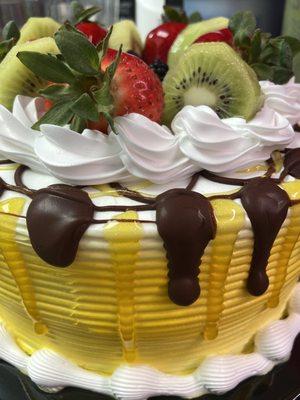 Chocolate layer cake with glazed fruit !