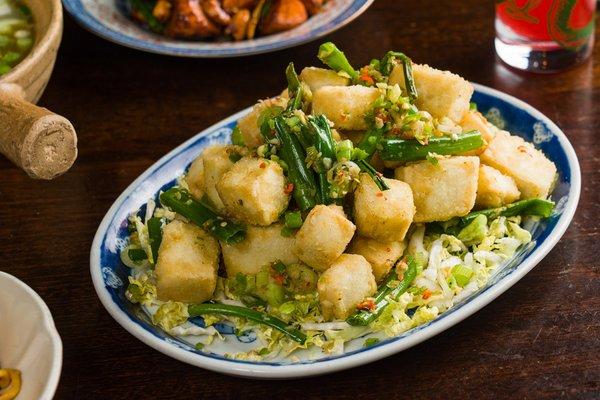 Salt & Pepper Tofu, scallion, Guizhou longhorn chilis