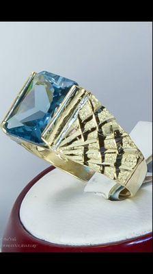 14k men's ring with blue cubic zirconia