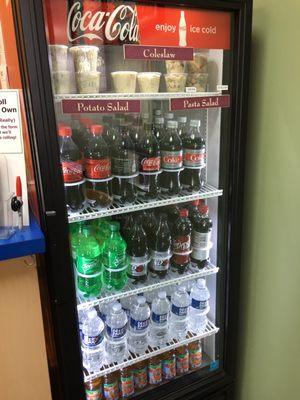 Bottled and portioned items at the counter