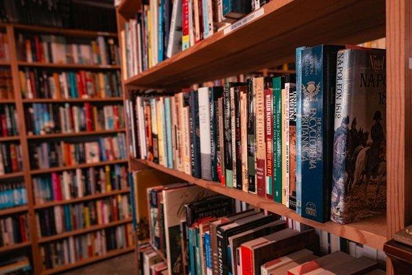 Close Up of book shelves.