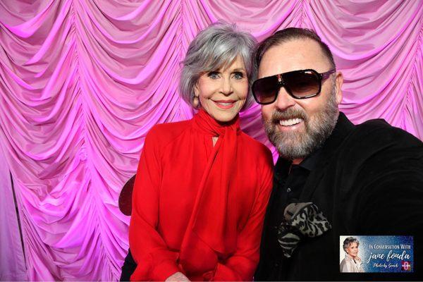 Photographer Gareth Gooch with Jane Fonda. Hair and Beard by Joshua Barry.