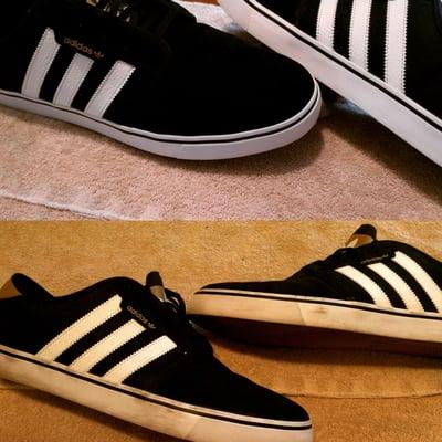 Before and after of some classic Adidas looking like new.