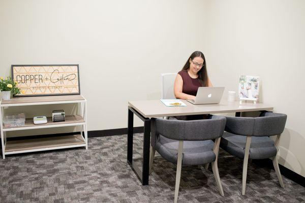 Private offices with beautiful, but neutral furniture so you can make it your own!