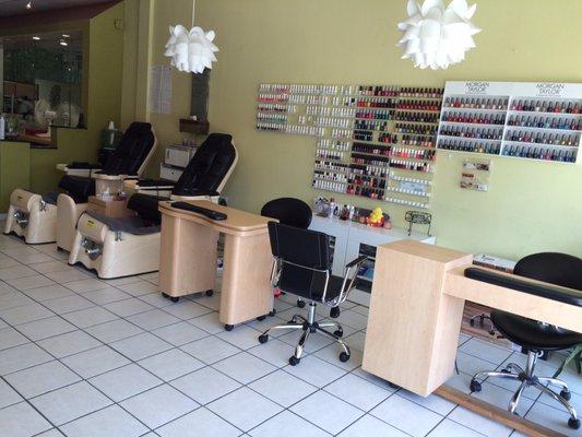 2 nail stations with Pedicure massage spa chairs