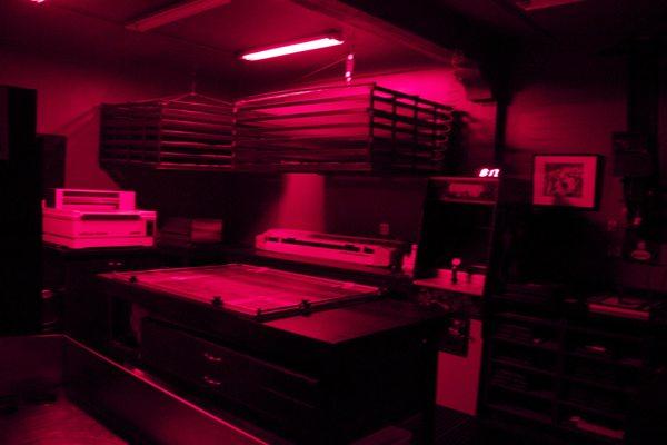 Fully ventilated darkroom with compressed air, AC, stereo and other amenities.