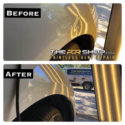 Mazda CX-7 fender dent removed with PDR