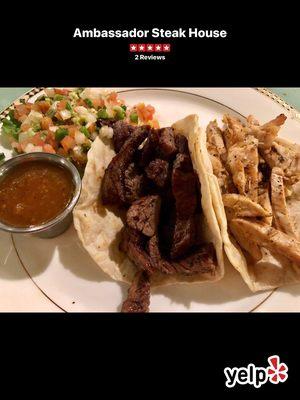 Beef & chicken fajita tacos.