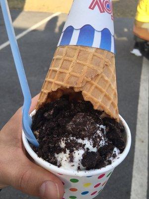 Small with coffee camp and toasted coconut with cookie crumble and waffle cone