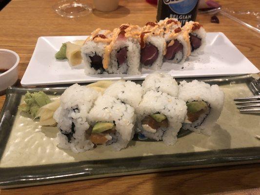 Spicy tuna roll, Philly roll, and a Blue Moon ale. Yummy