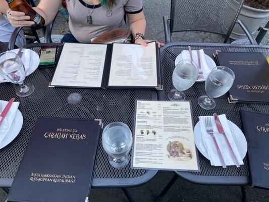 Table outside and menus