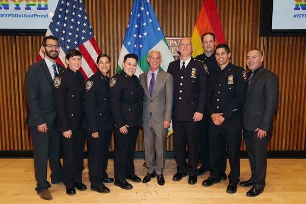 William Shepard, Esq (left) at the annual 1 Police Plaza Pride Celebration with honoree Elvis Duran (center)