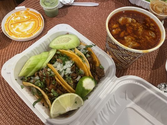 Birria tacos with consomme