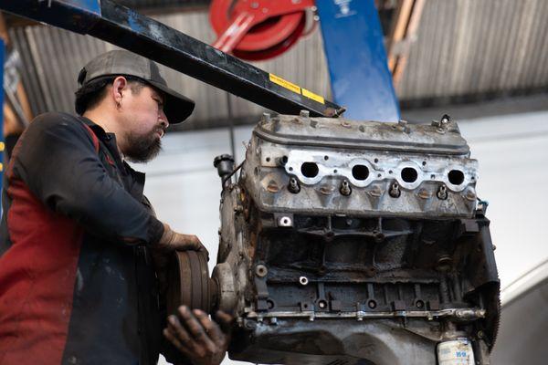 Mr. Guzman prepping an engine