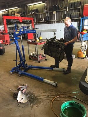 Engine swap on post office fleet vehicle