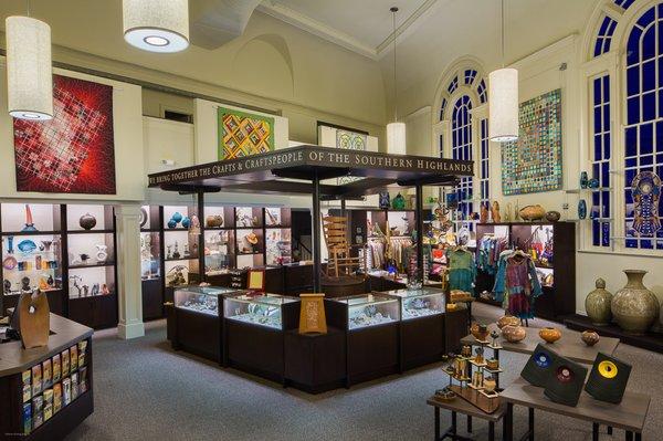 Interior of our beautiful, historic craft shop in Biltmore Village