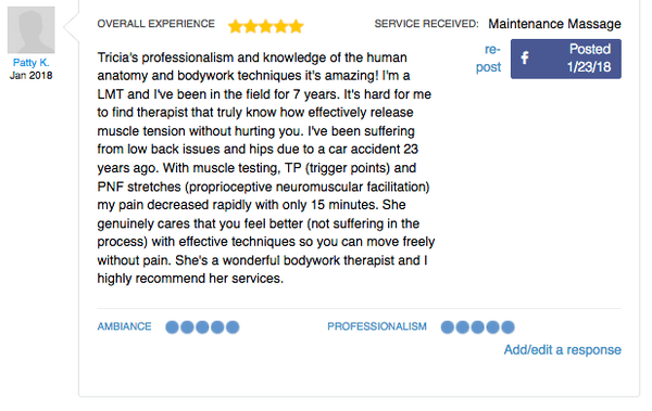 Read more reviews on my MassageBook online booking page.