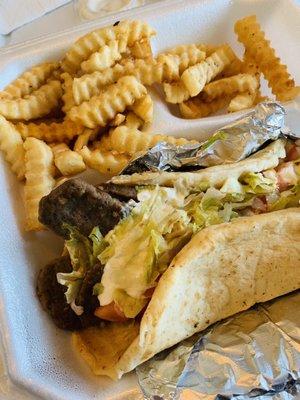 Gyro platter with fries  Lots of tasty gyro meat and tzaziki. It hits the spot!