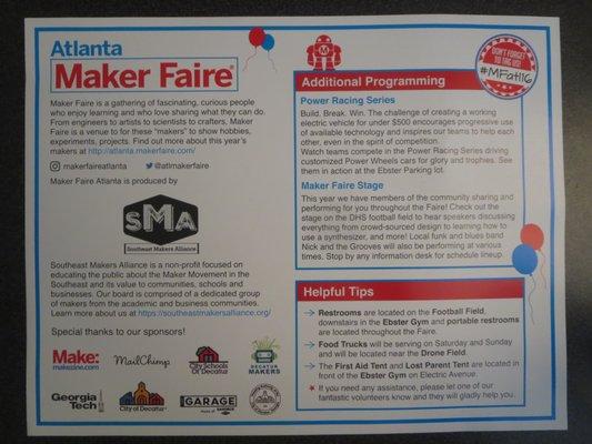 Atlanta Maker Faire 2016 info card.