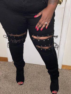 Lace me distressed jeans available in plus size...