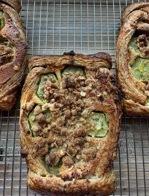 Seasonal Kiwi galette with made from scratch puff pastry, frangipane and oat streusel