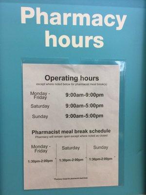 Note the pharmacist's meal break schedule