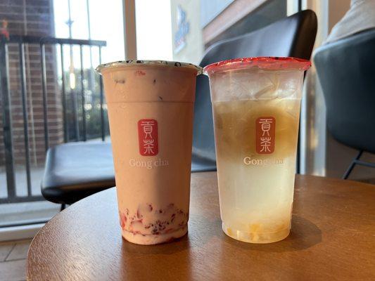 Strawberry milk tea & lemon aiyu white pearl