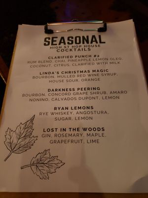 Seasonal cocktails as of 11/19/2021