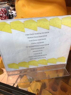 Prices of cheesy items