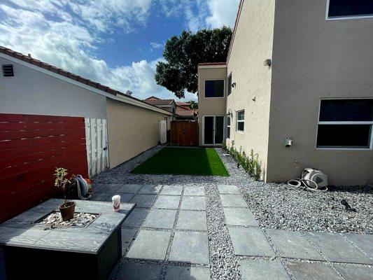 Artificial turf, pavers and rocks