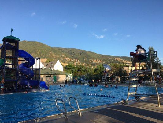 Water tube. Pool basketball. Fun.