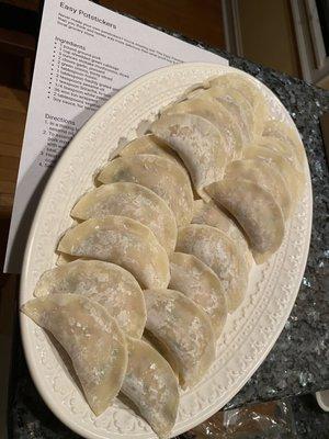 Potstickers, assembled and ready to cook