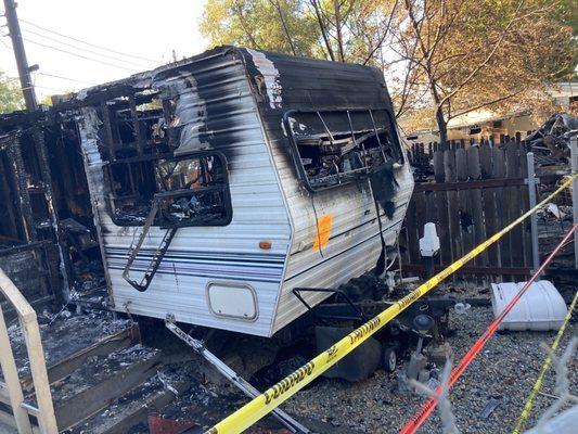 The burn down trailers in the Shade Park