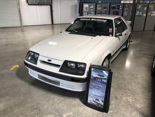 1986 Saleen Mustang. #0015 1 of 3 with color and options. On loan from Lee & Nancy Reese