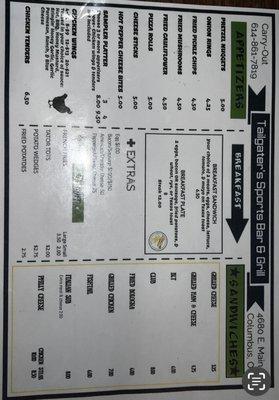 Front of menu.