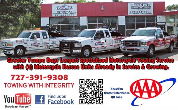 1st Motorcycle Towing Specialists in The Greater Tampa Bay Area since 2001.3 Motorcycle Rescue Unit in service currently.