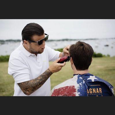 This groom is getting prepped on location