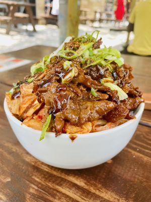 Vegan Teriyaki Rice Bowl- A ton of white rice underneath