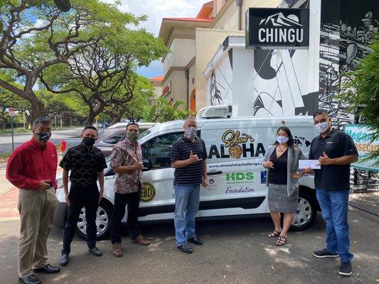 State Farm Agent Larry Welsch & other local Agent's donating checks to help a local small business, Chingu restaurant, during pandemic.