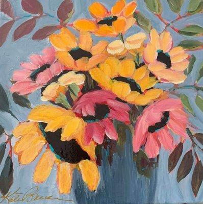 Fabulous floral paintings in bright bold acrylics by Kate Bruce