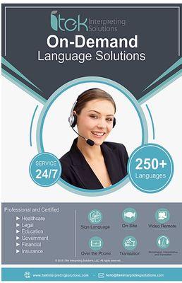 On-Demand Interpreting & Translation services! We cover over 250 + languages instantly.